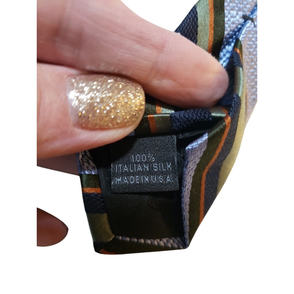 Express Design Studio‎ Neck Tie Mens Blue Green Orange Stripe Business Suit - Picture 9 of 13
